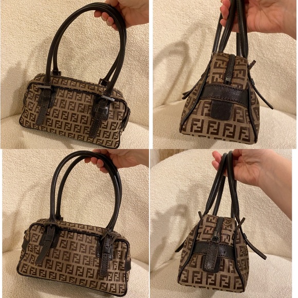 Fendi Zucchino Bauletto Shoulder Bag in Brown and Tan - Picture 7 of 13